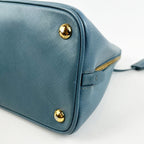 Prada Promenade Blue Saffiano Leather Tote Bag Gold-Tone Hardware