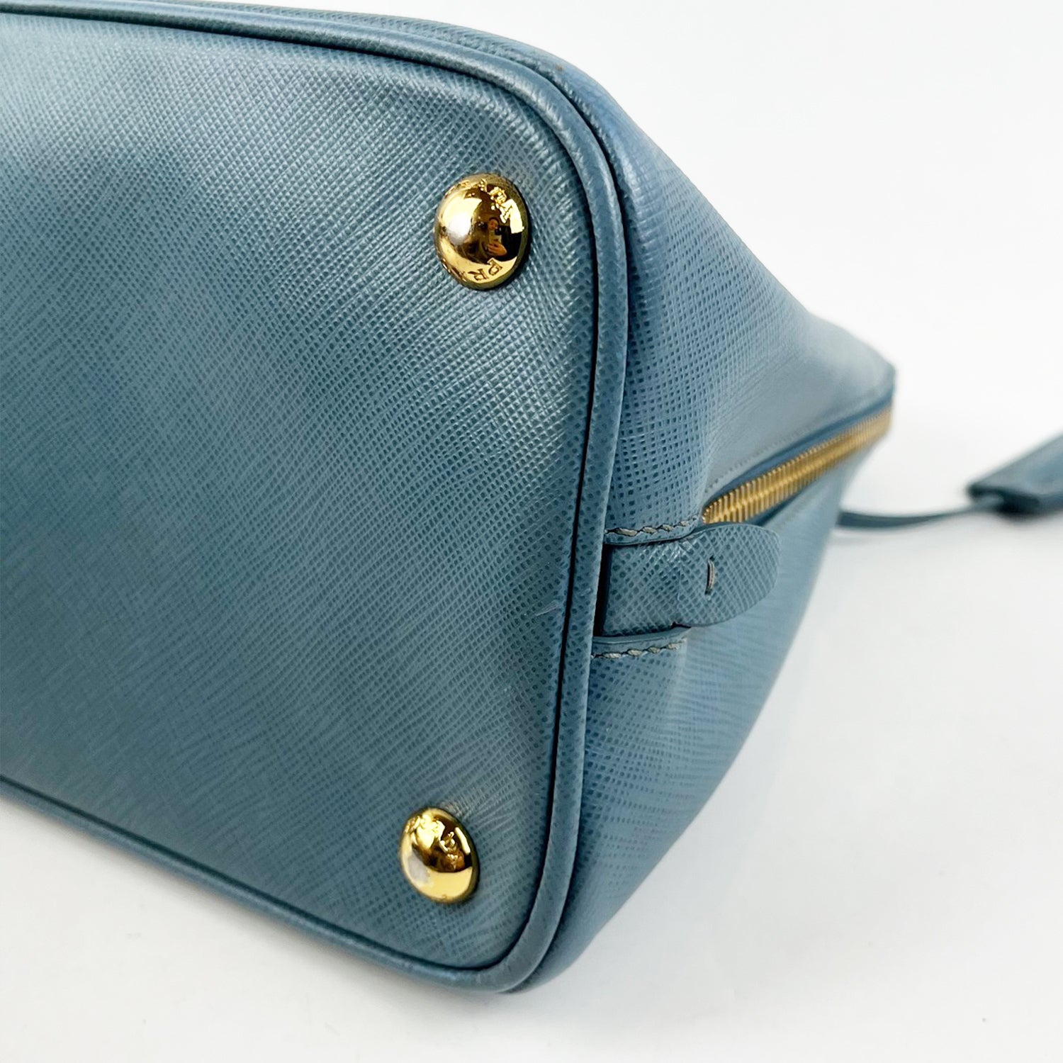 Prada Promenade Blue Saffiano Leather Tote Bag Gold-Tone Hardware