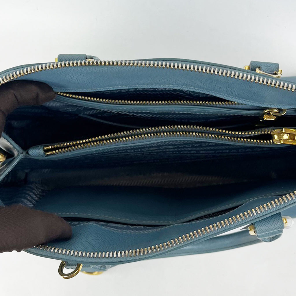 Prada Promenade Blue Saffiano Leather Tote Bag Gold-Tone Hardware