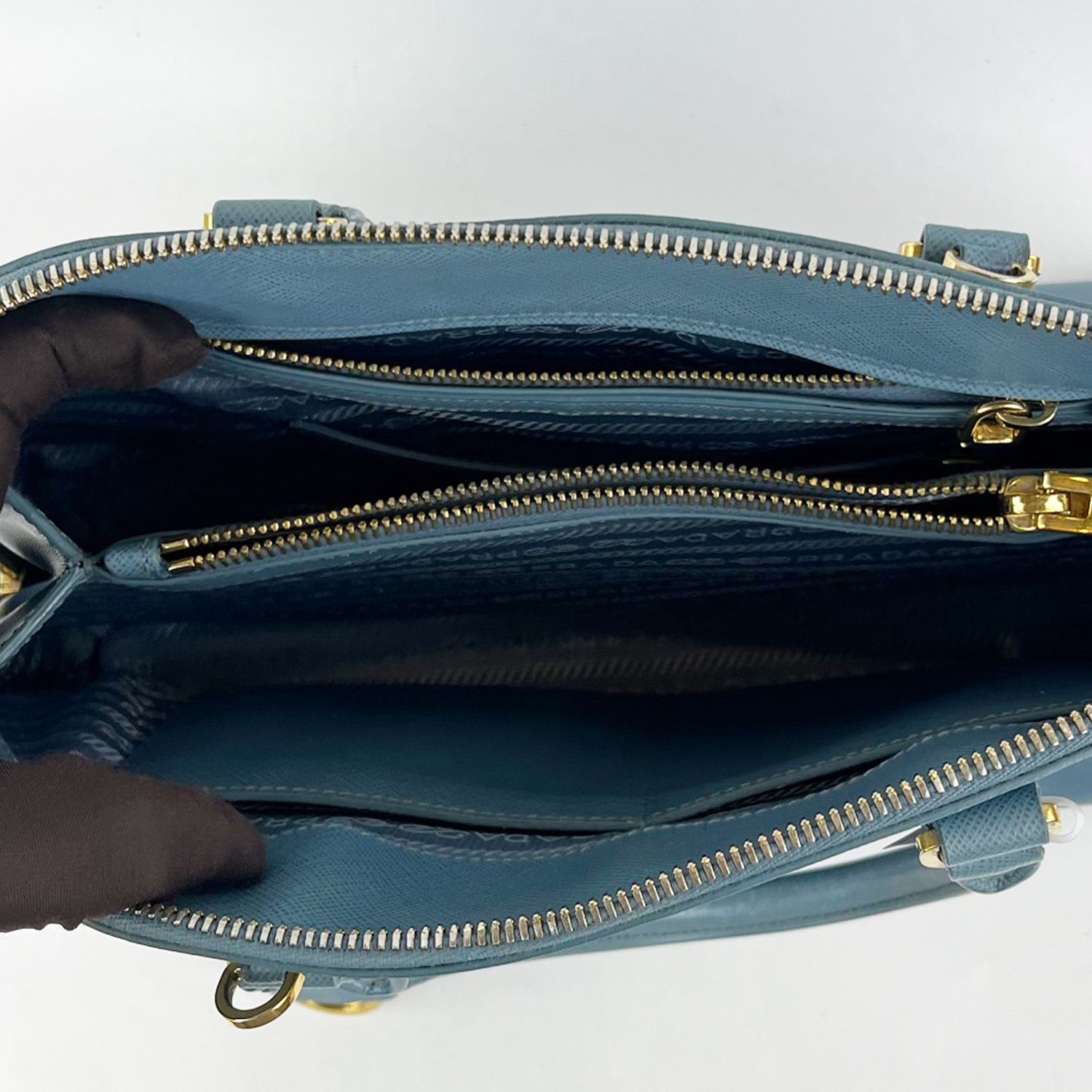 Prada Promenade Blue Saffiano Leather Tote Bag Gold-Tone Hardware