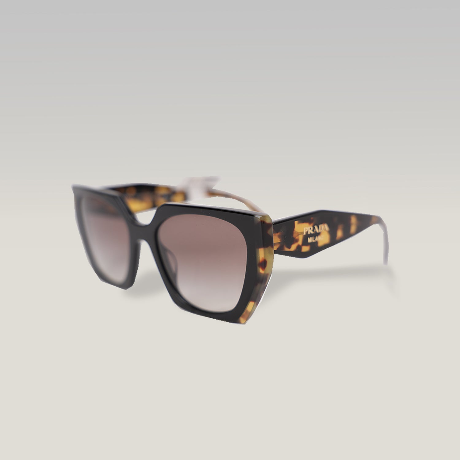 Prada PR 15WS Black & Tortoise Cat-Eye Sunglasses Gradient Brown Lenses