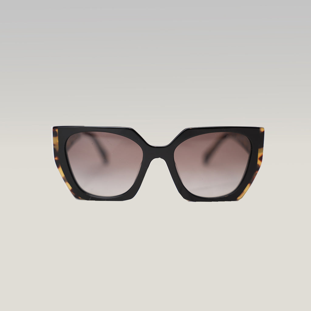 Prada PR 15WS Black & Tortoise Cat-Eye Sunglasses Gradient Brown Lenses
