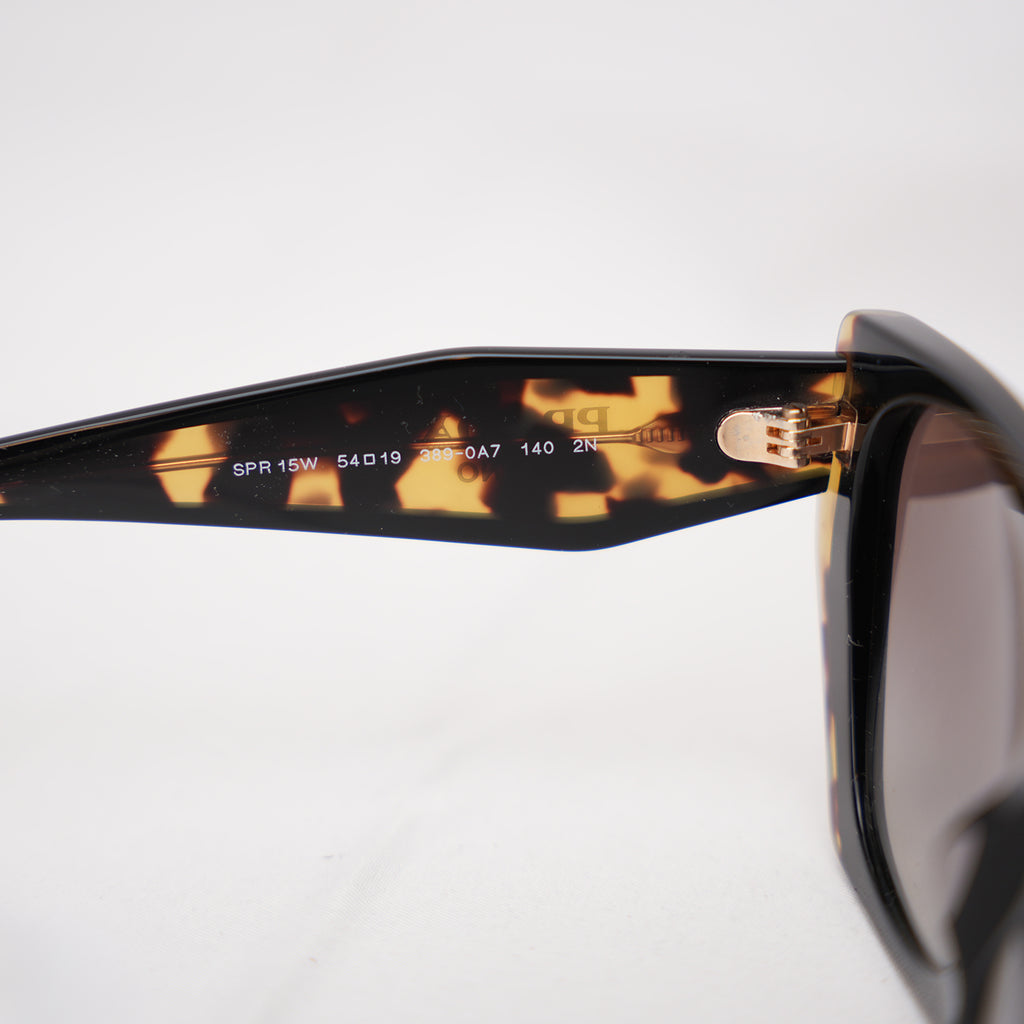 Prada PR 15WS Black & Tortoise Cat-Eye Sunglasses Gradient Brown Lenses
