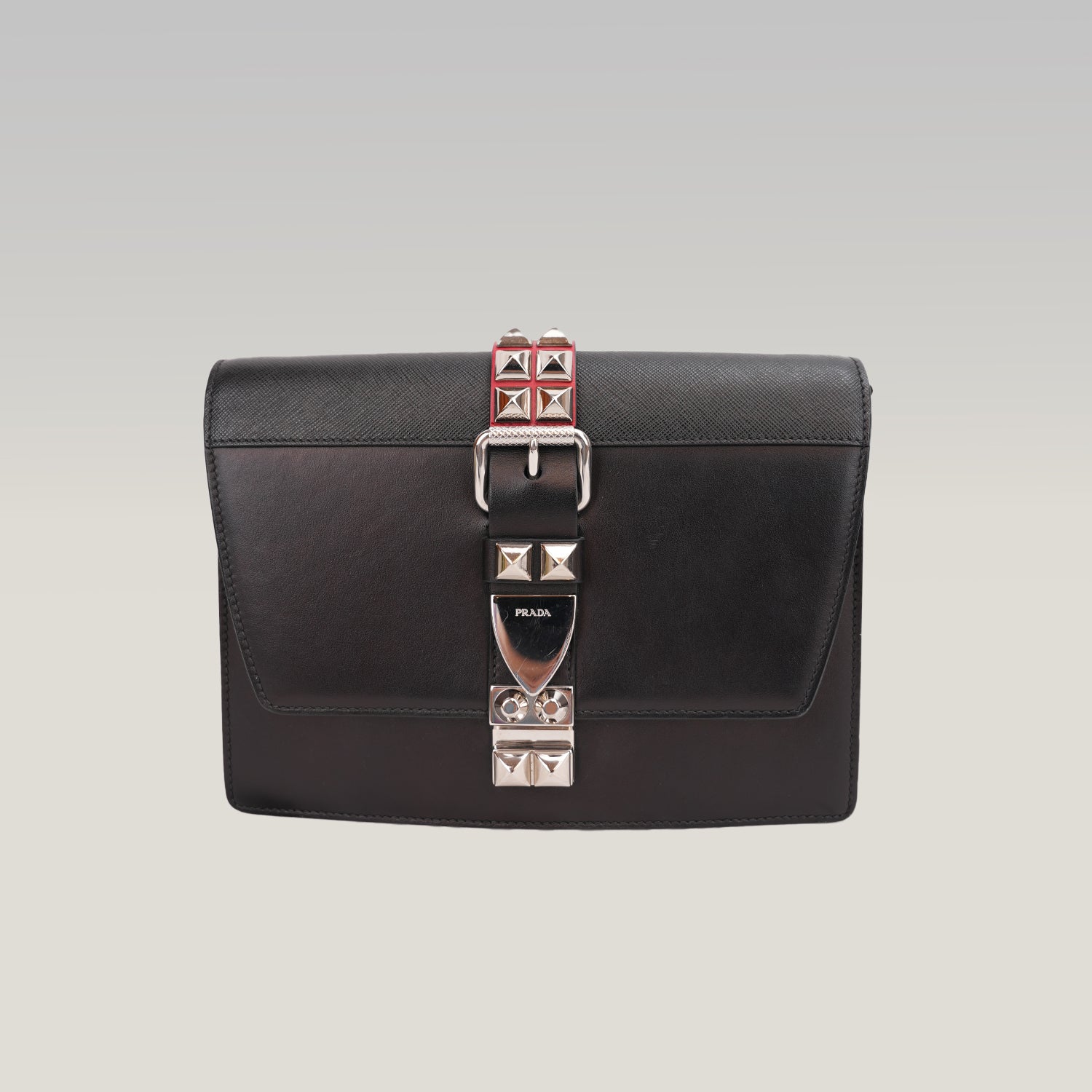 Prada Elektra Saffiano Leather Studded Shoulder Bag Black