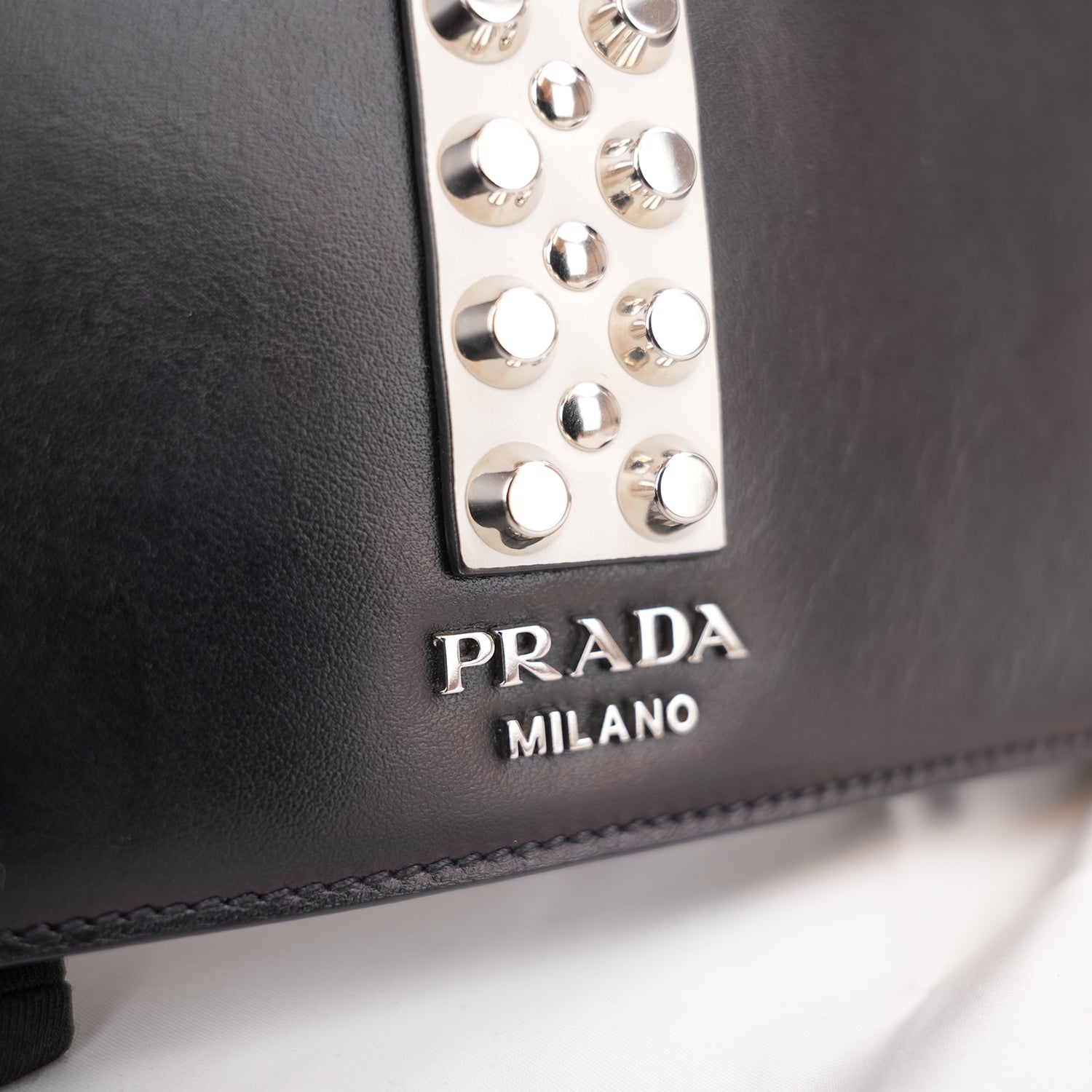 Prada Elektra Saffiano Leather Studded Shoulder Bag Black
