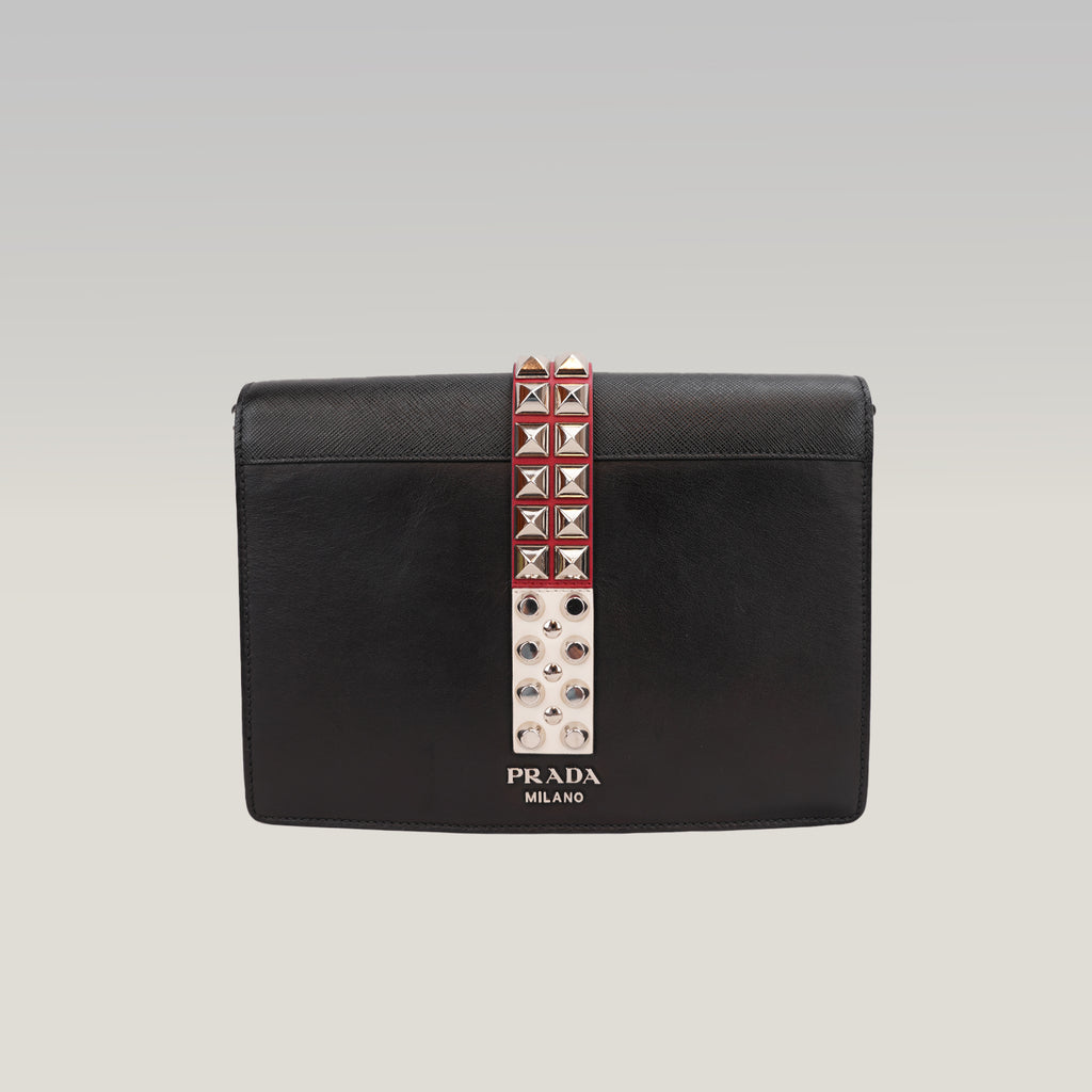 Prada Elektra Saffiano Leather Studded Shoulder Bag Black
