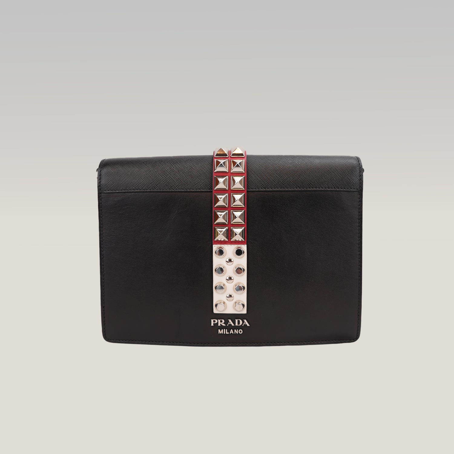 Prada Elektra Saffiano Leather Studded Shoulder Bag Black