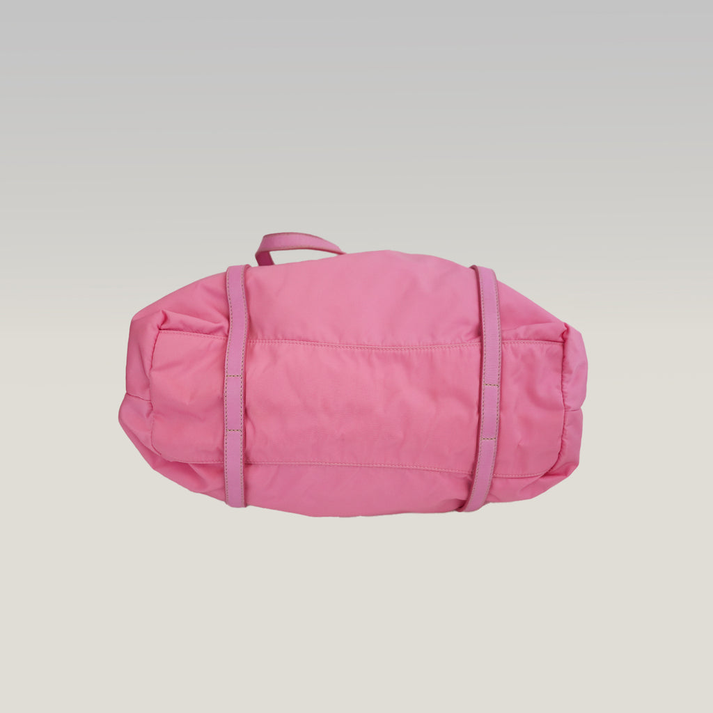Prada Tessuto Borsa a Spalla Rosa in Nylon con Dettagli in Pelle