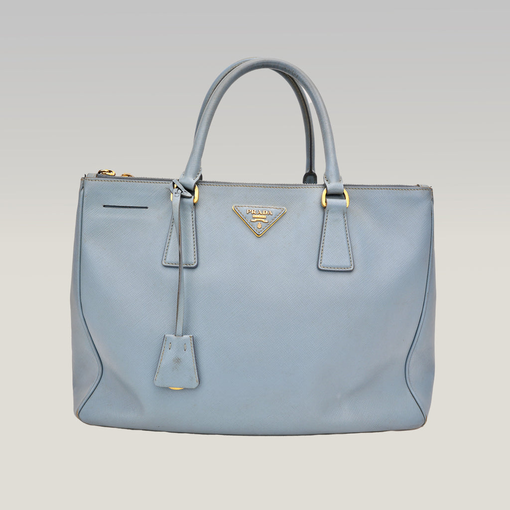 Prada Galleria Grande in Pelle Saffiano Azzurra con Logo Triangolo