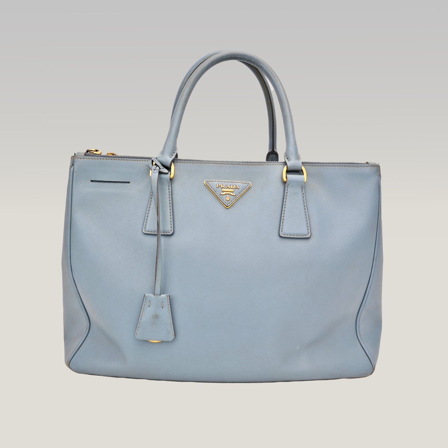 Prada Galleria Grande in Pelle Saffiano Azzurra con Logo Triangolo