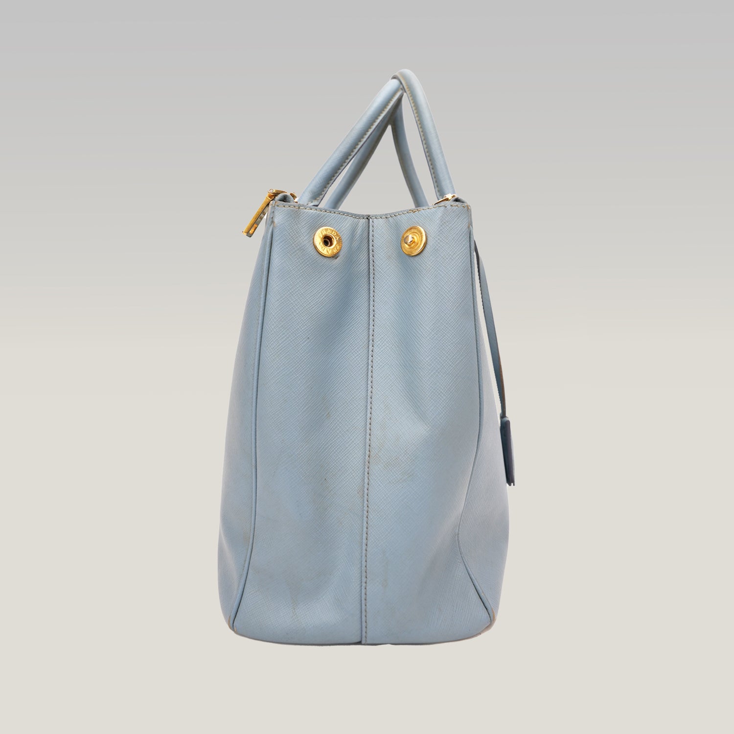 Prada Galleria Grande in Pelle Saffiano Azzurra con Logo Triangolo