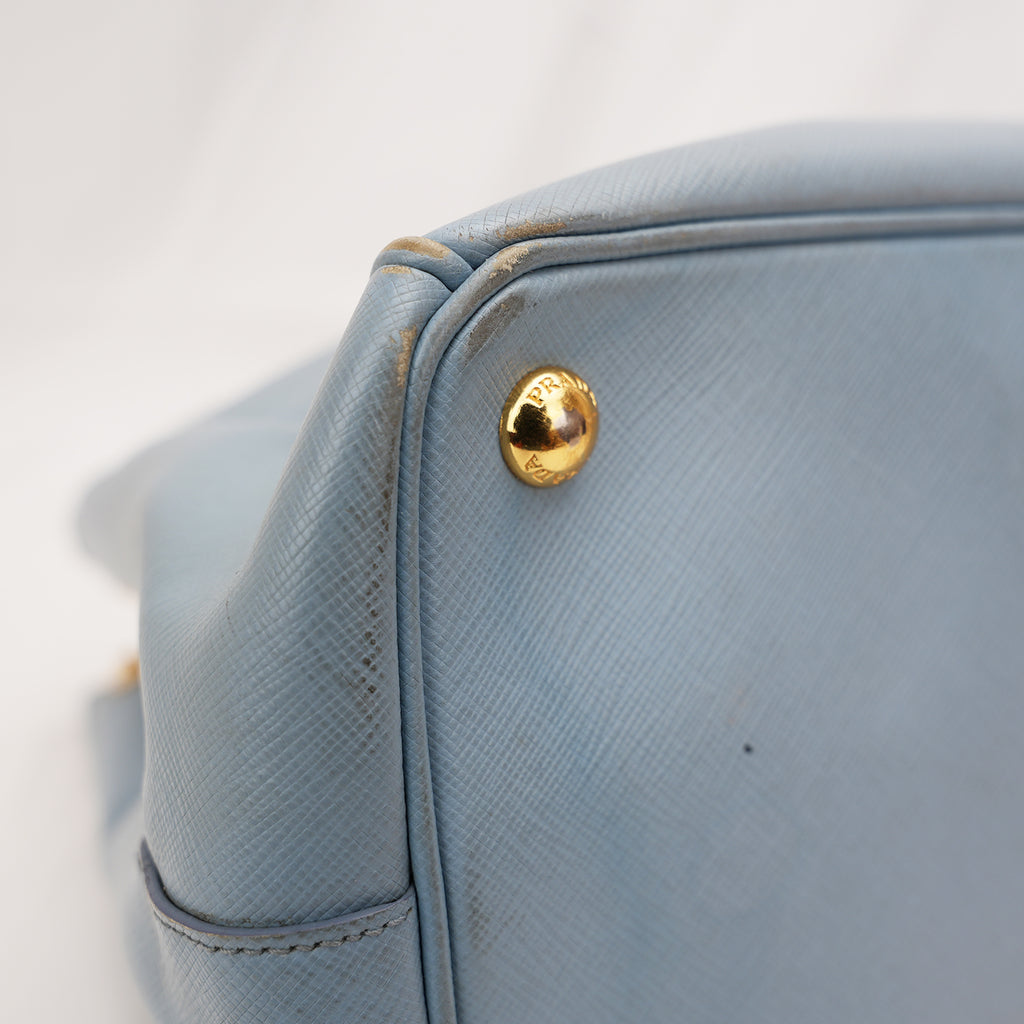 Prada Galleria Grande in Pelle Saffiano Azzurra con Logo Triangolo