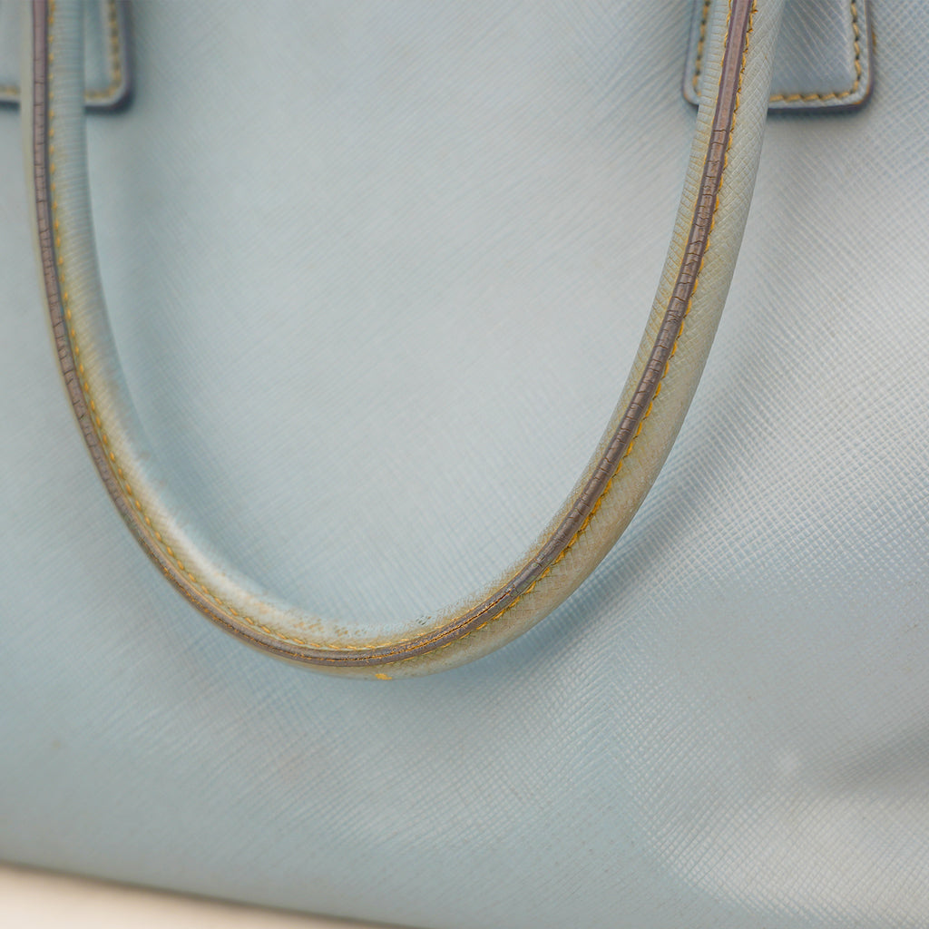 Prada Galleria Grande in Pelle Saffiano Azzurra con Logo Triangolo