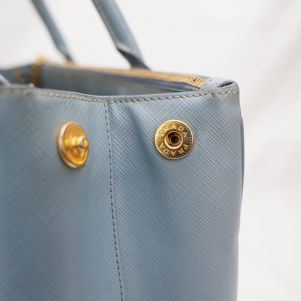 Prada Galleria Grande in Pelle Saffiano Azzurra con Logo Triangolo