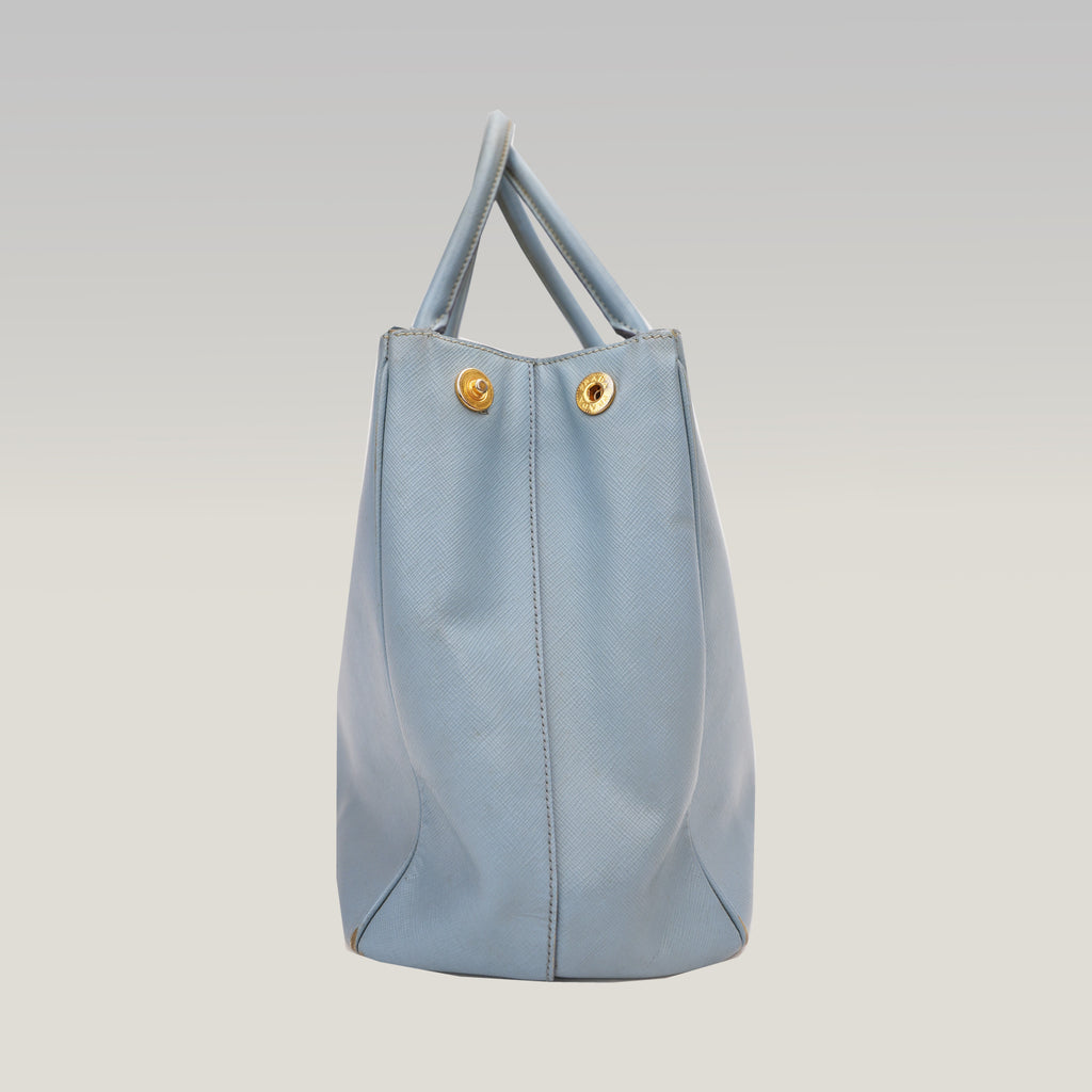 Prada Galleria Grande in Pelle Saffiano Azzurra con Logo Triangolo