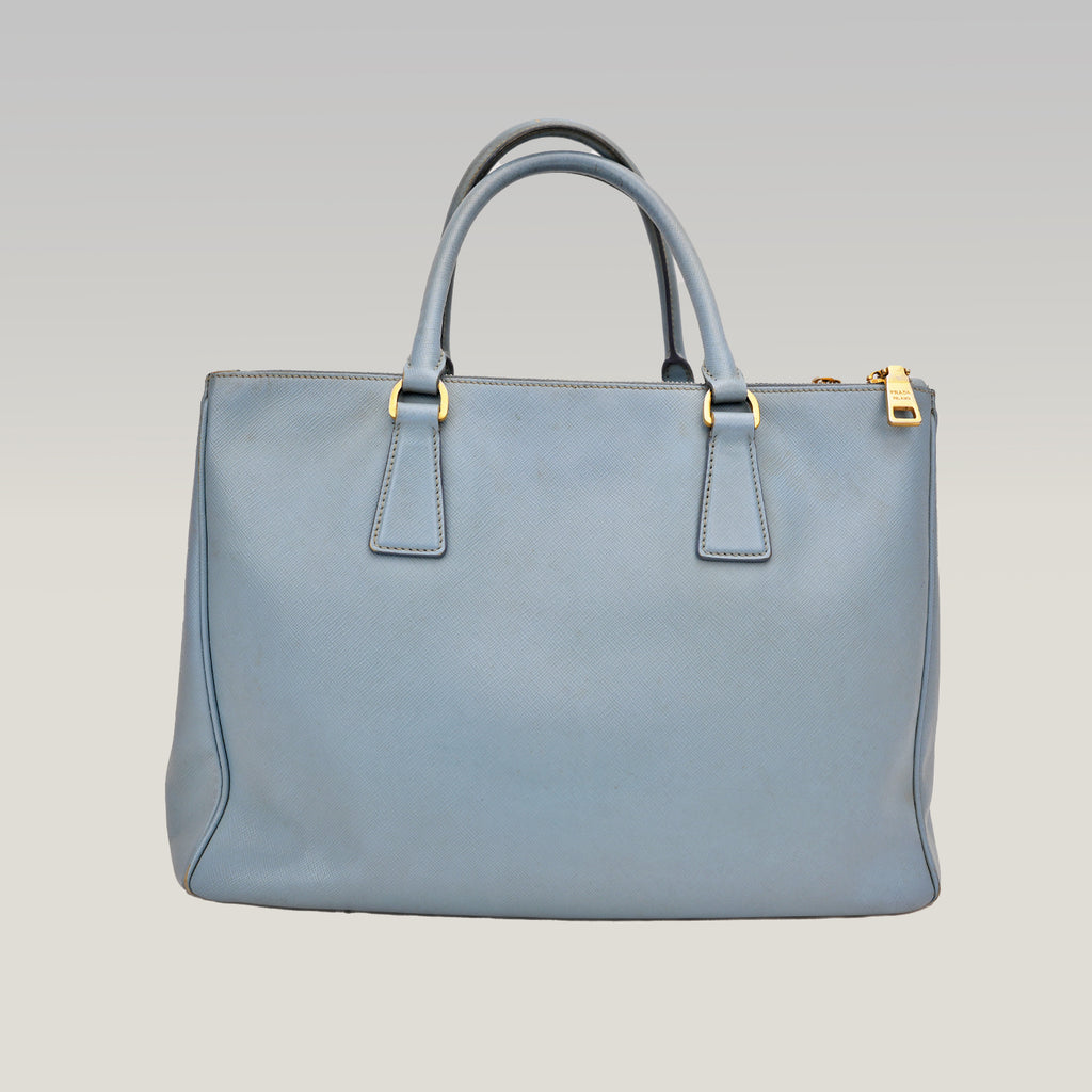 Prada Galleria Grande in Pelle Saffiano Azzurra con Logo Triangolo