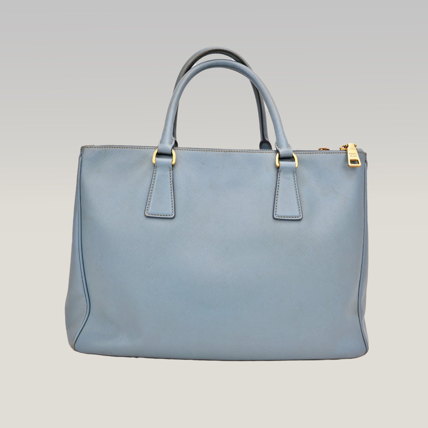 Prada Galleria Grande in Pelle Saffiano Azzurra con Logo Triangolo