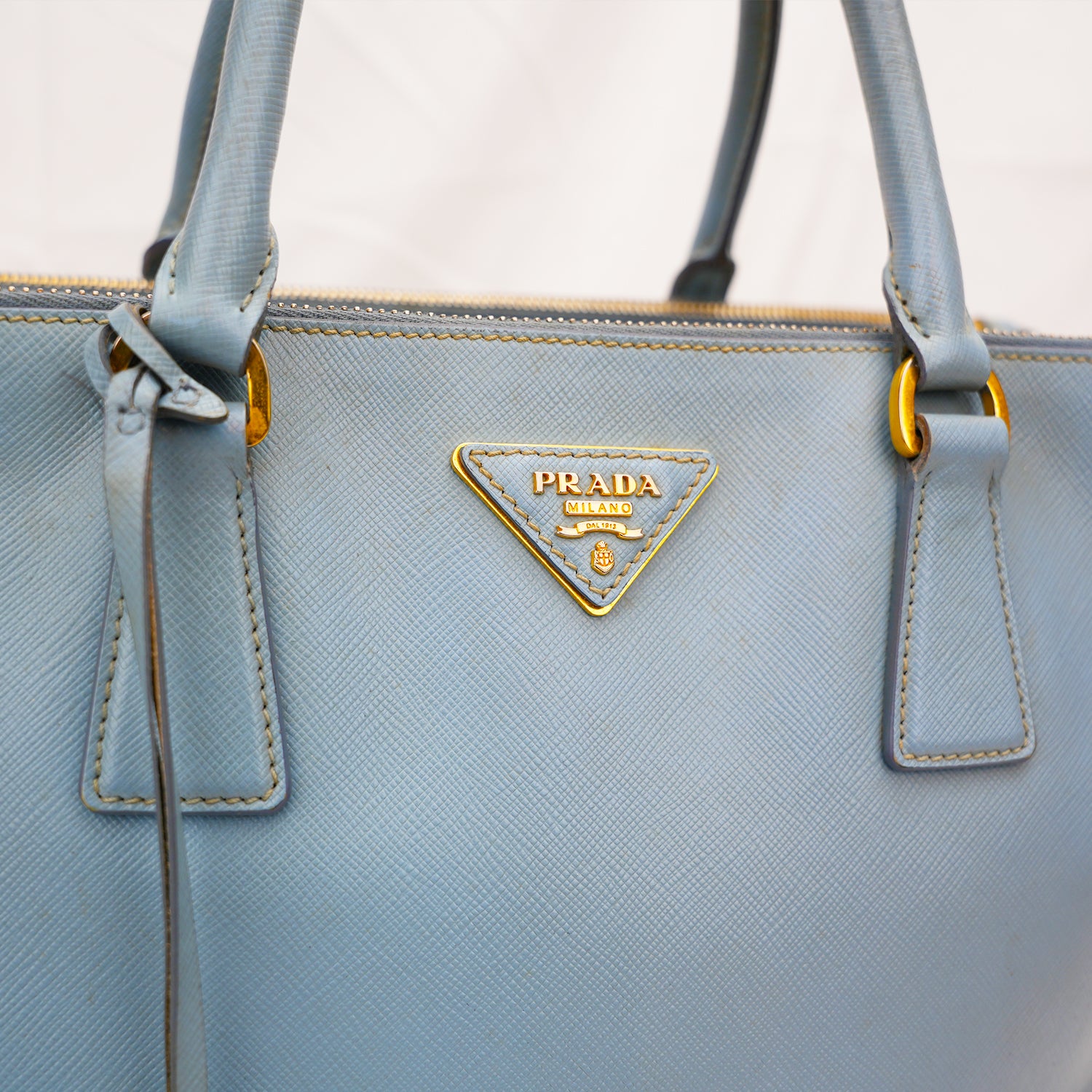 Prada Galleria Grande in Pelle Saffiano Azzurra con Logo Triangolo