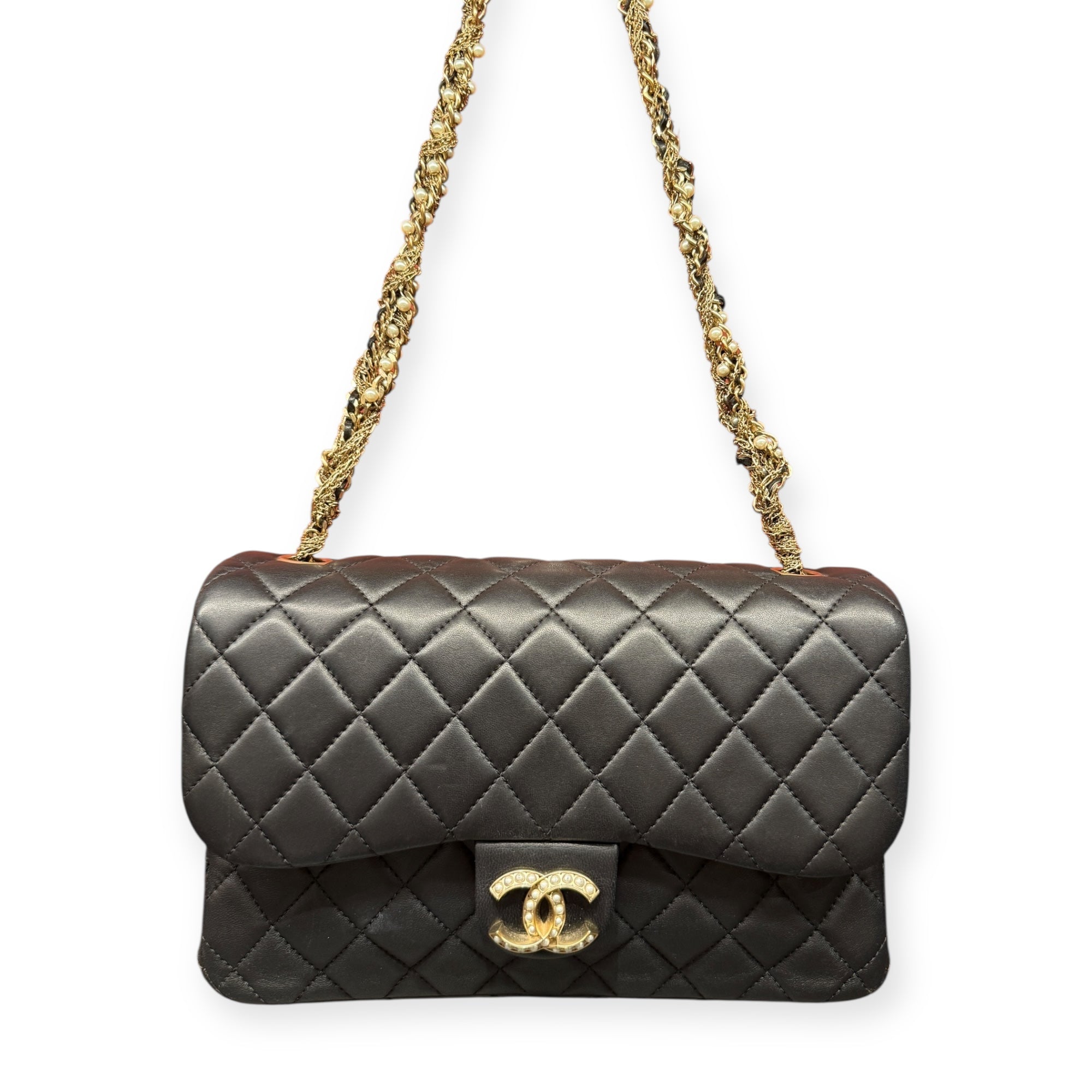 Chanel Quilted  Medium Flap Bag with Pearl-Embellished Chain