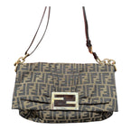 Fendi Baguette – Borsa a Spalla in Tela FF Marrone con Fibbia Effetto Tartaruga