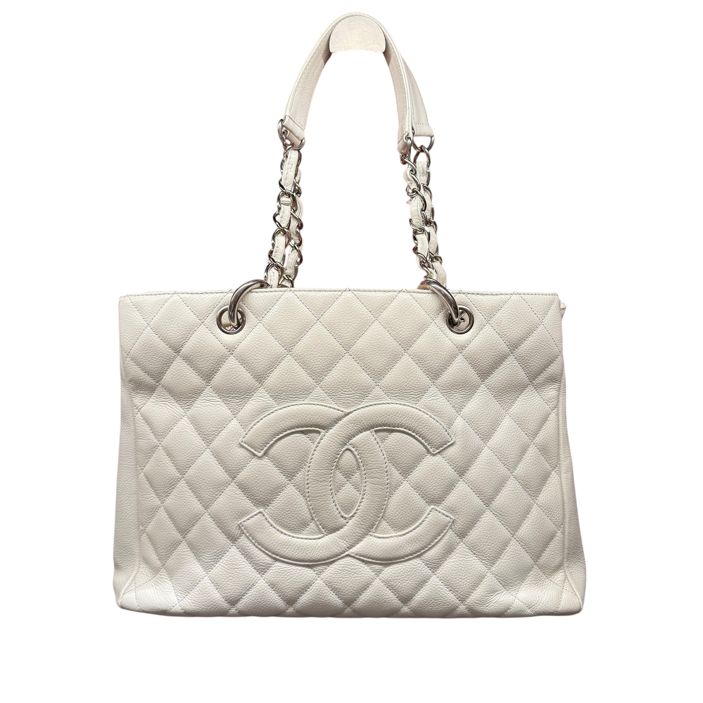 Chanel Caviar Quilted Grand Shopping Tote GST White