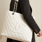 Chanel Caviar Quilted Grand Shopping Tote GST White