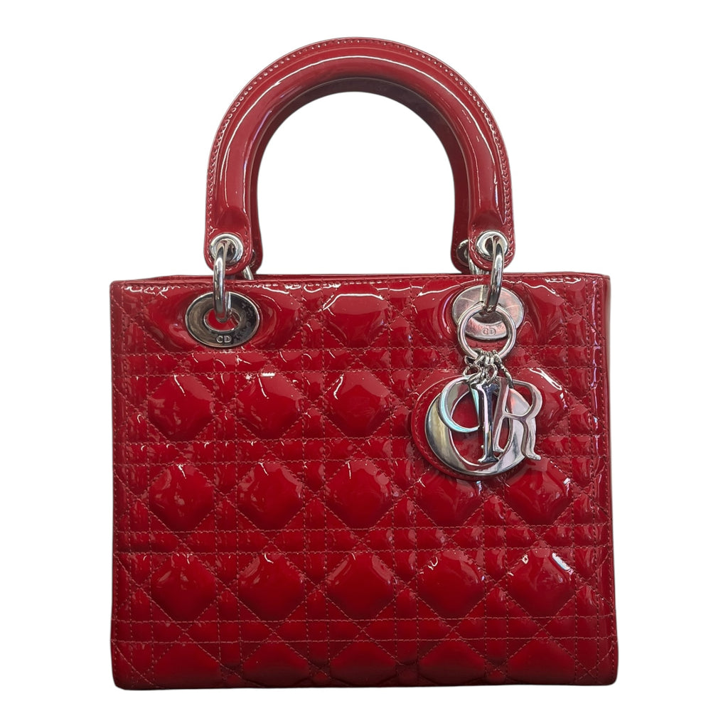 Dior Lady Dior – Borsa A Mano Small In Pelle Verniciata Rossa