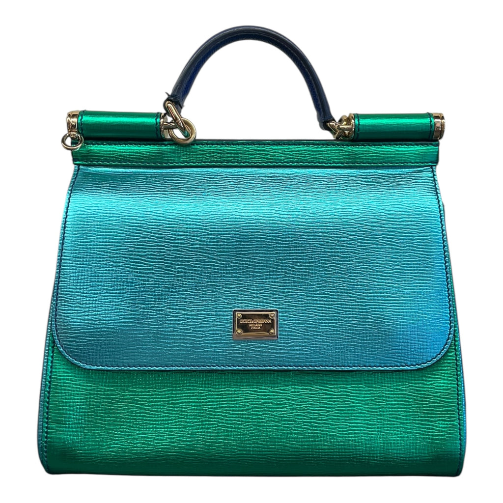 Dolce&Gabbana Borsa A Spalla Sicily In Blu E Verde Iridescente