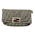 Fendi Baguette – Borsa a Spalla in Tela FF Marrone con Fibbia Effetto Tartaruga
