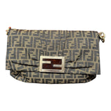 Fendi Brown FF Canvas Baguette Shoulder Bag with Tortoiseshell Buckle