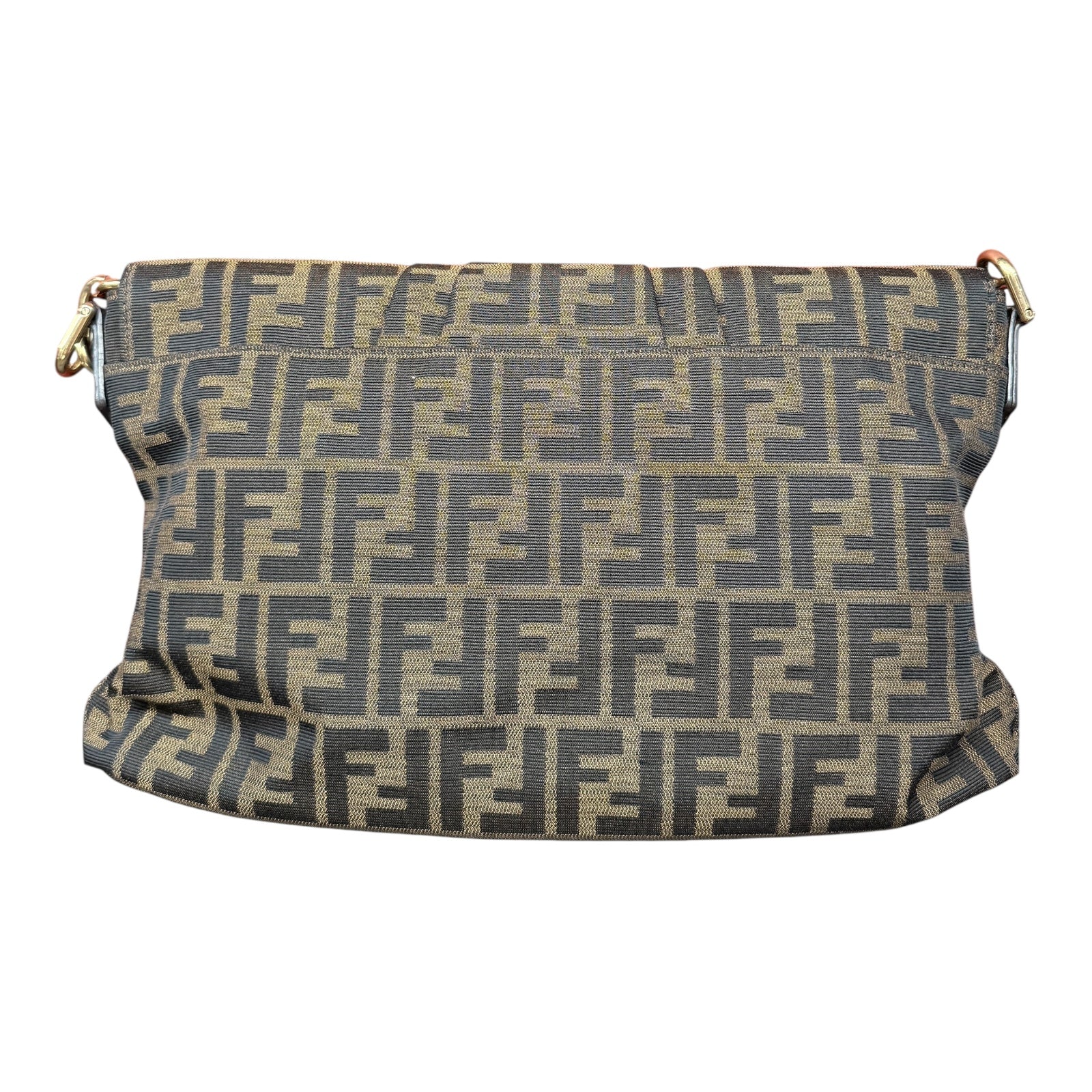 Fendi Brown FF Canvas Baguette Shoulder Bag with Tortoiseshell Buckle