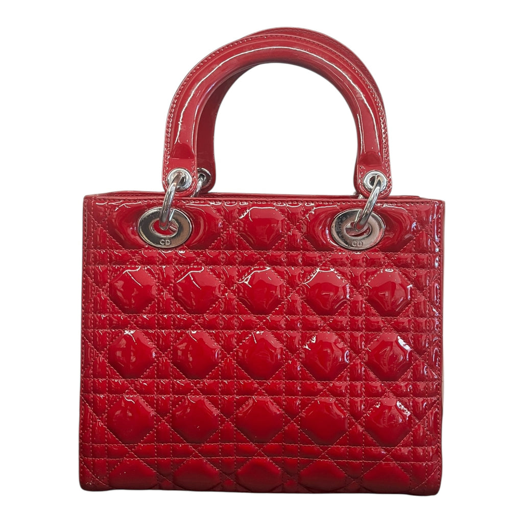 Dior Lady Dior – Borsa A Mano Small In Pelle Verniciata Rossa