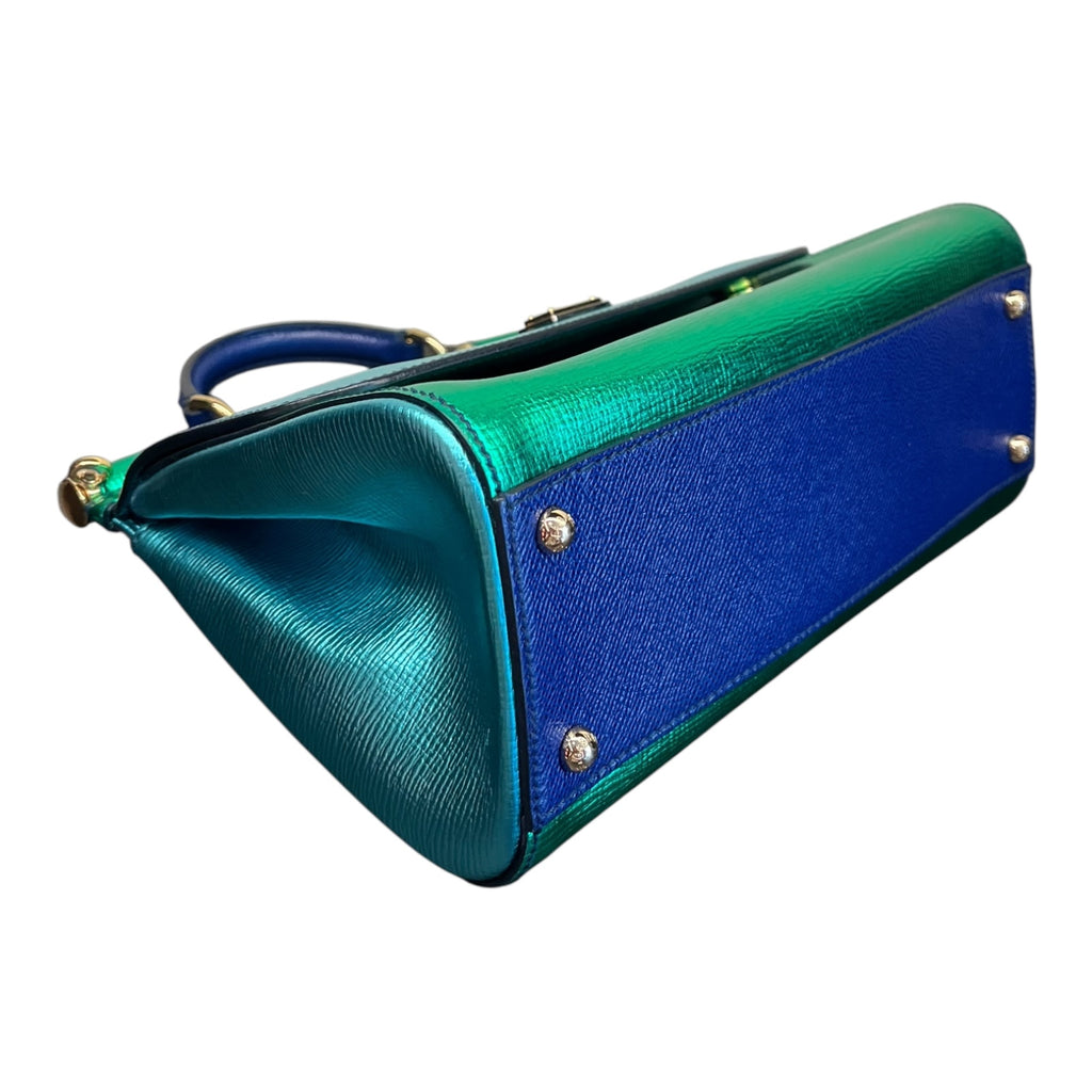 Dolce&Gabbana Borsa A Spalla Sicily In Blu E Verde Iridescente