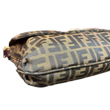 Fendi Brown FF Canvas Baguette Shoulder Bag with Tortoiseshell Buckle