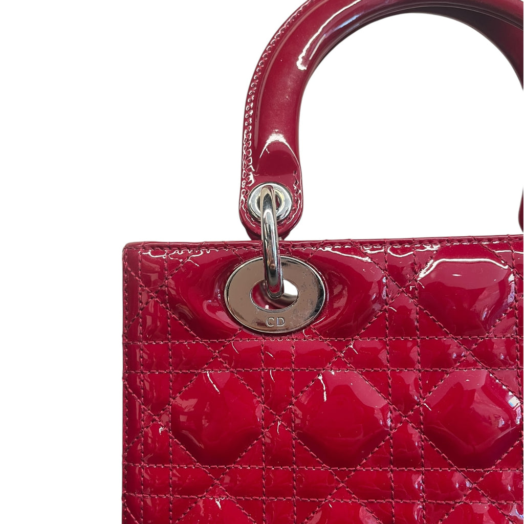 Dior Lady Dior – Borsa A Mano Small In Pelle Verniciata Rossa