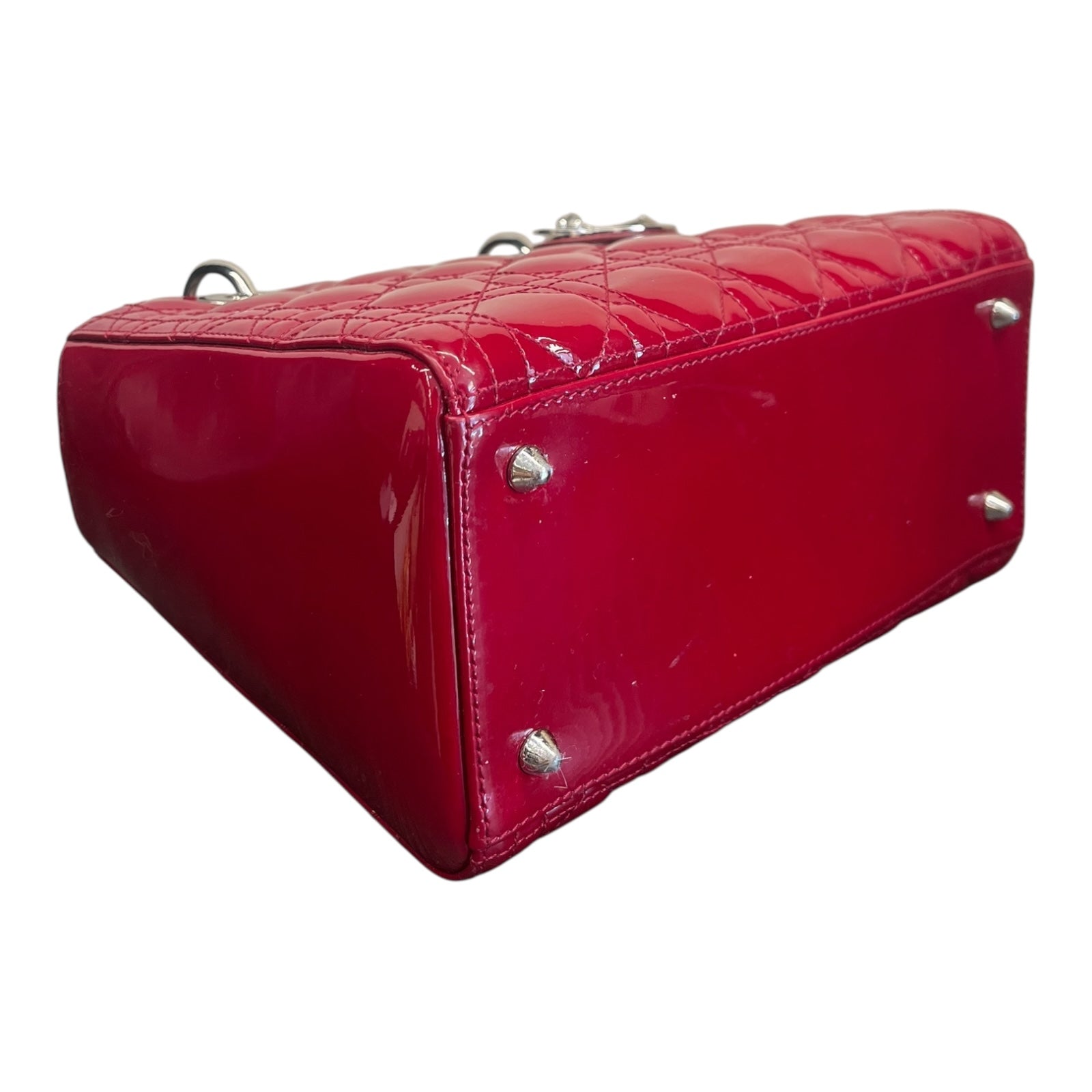 Dior Lady Dior Hand bag with patent red leather small size