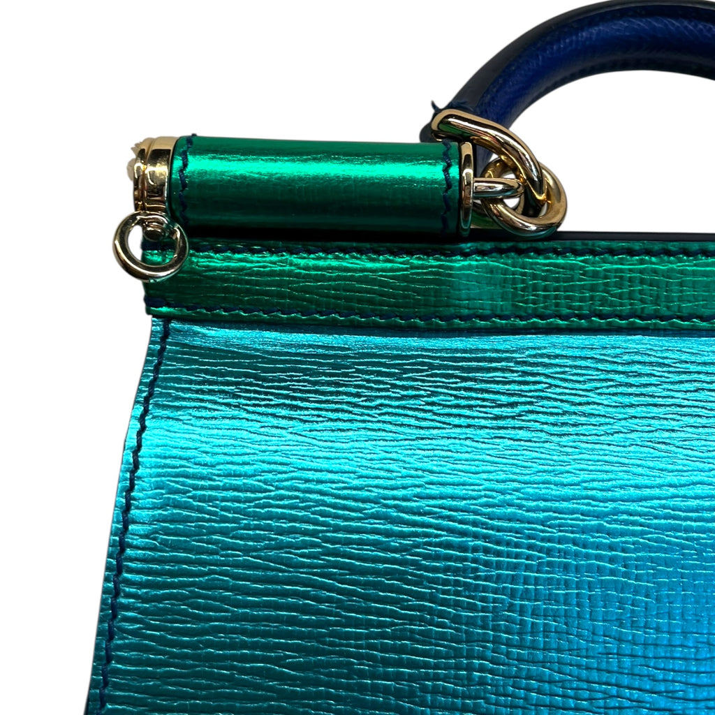 Dolce&Gabbana Borsa A Spalla Sicily In Blu E Verde Iridescente