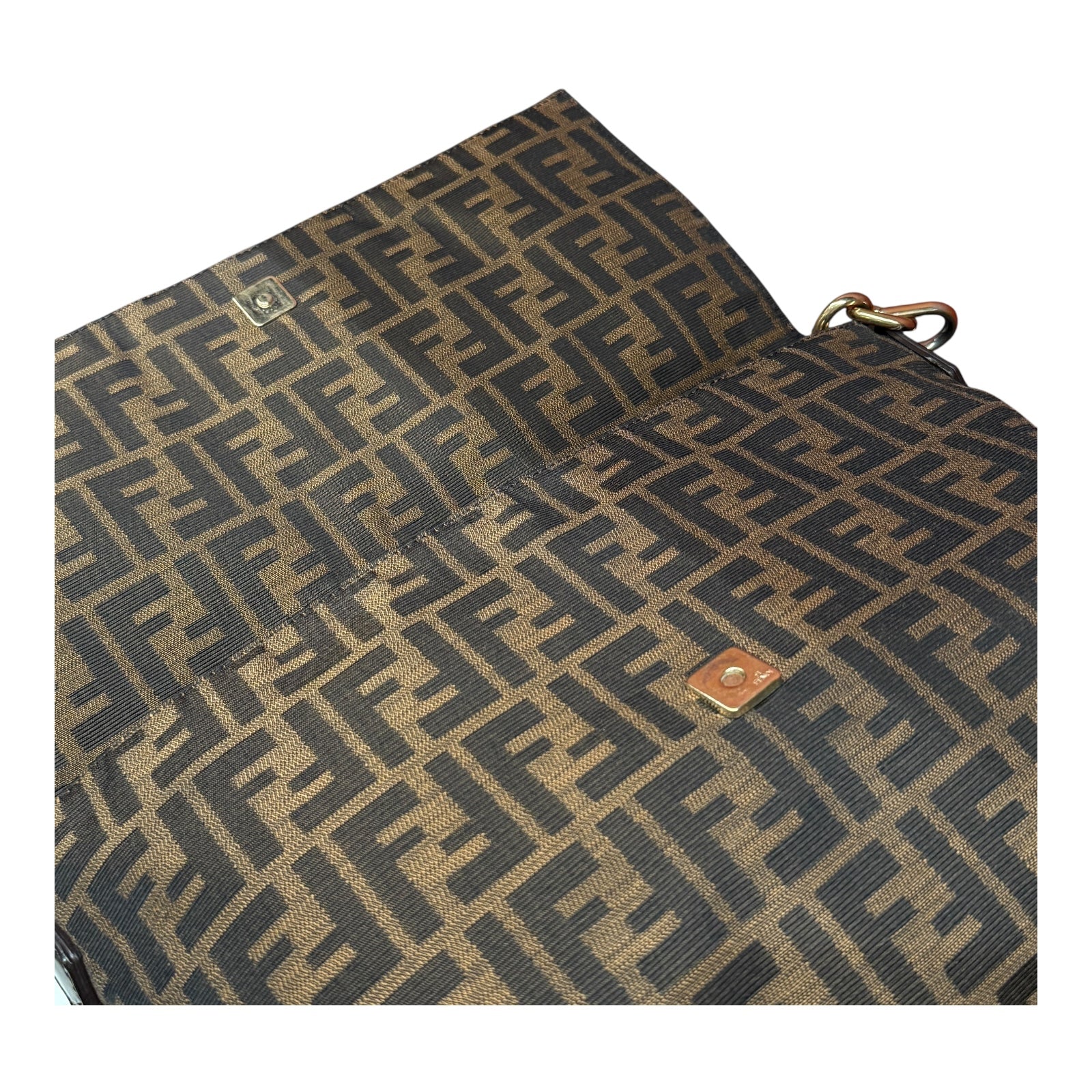 Fendi Brown FF Canvas Baguette Shoulder Bag with Tortoiseshell Buckle