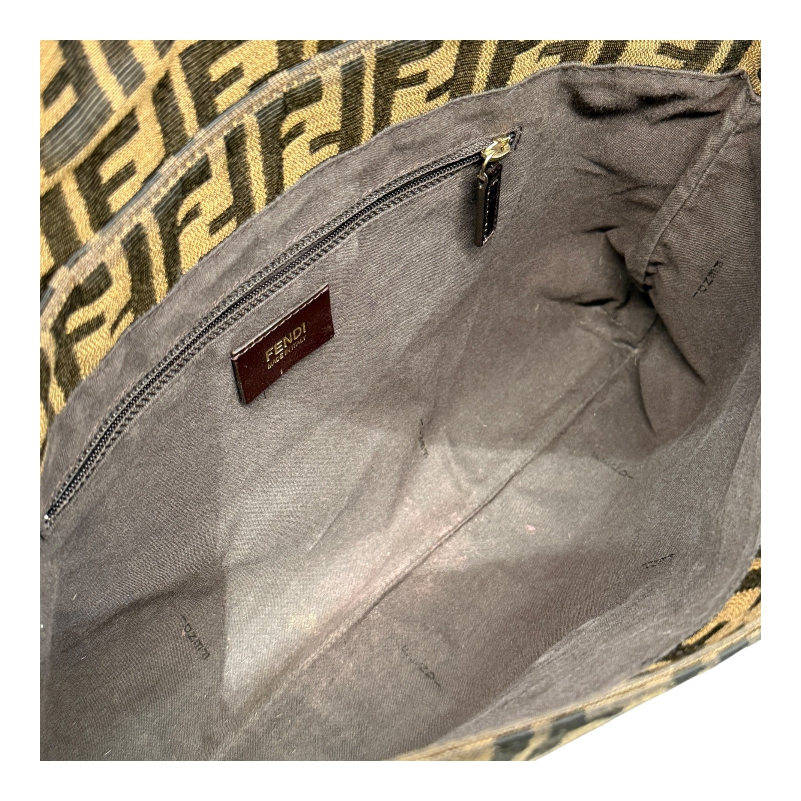 Fendi Brown FF Canvas Baguette Shoulder Bag with Tortoiseshell Buckle