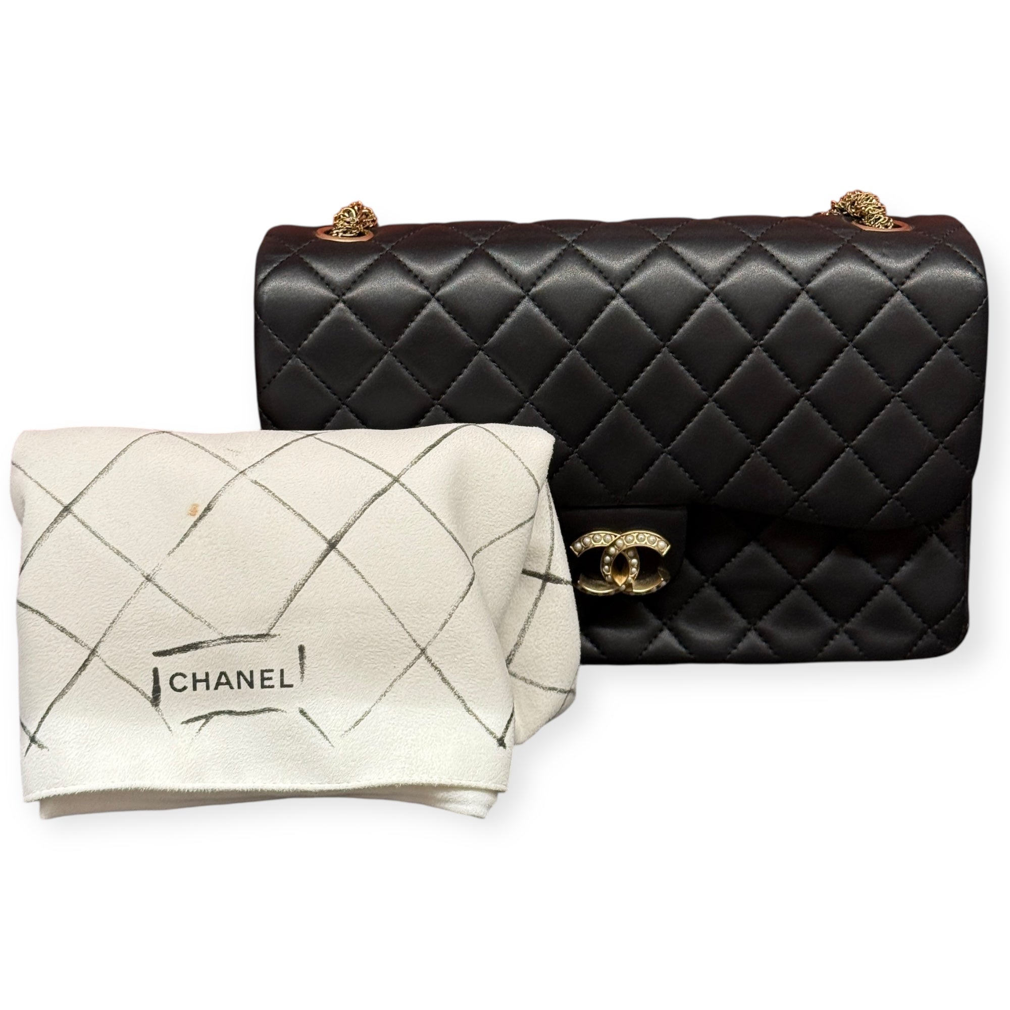 Chanel Quilted  Medium Flap Bag with Pearl-Embellished Chain