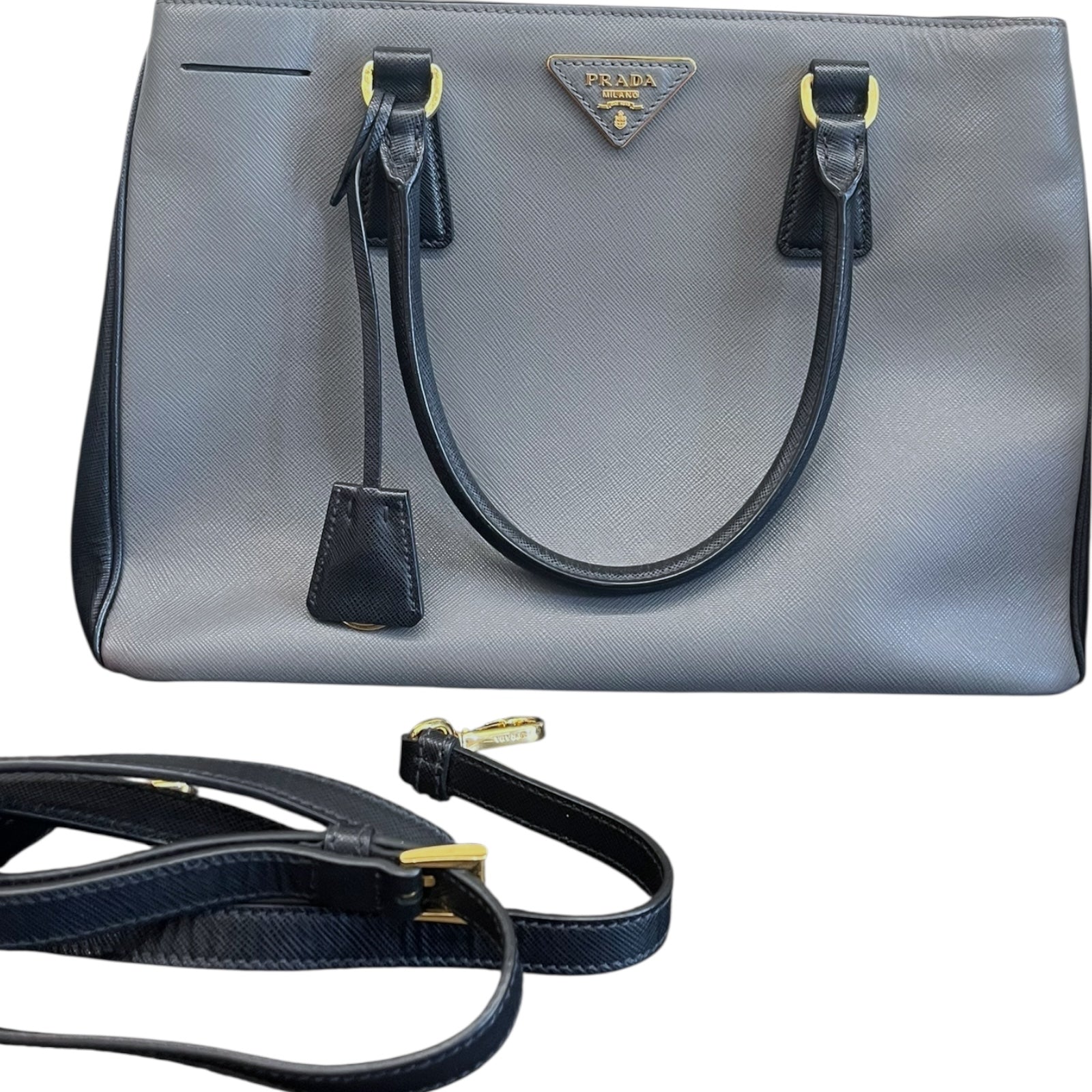Prada Galleria Shoulder Bag in Grey and Black color Medium size