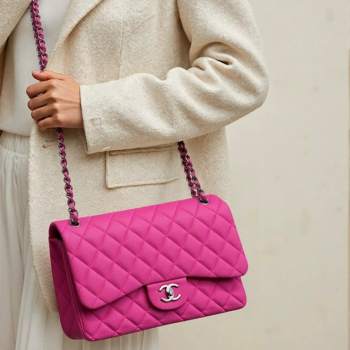 Chanel Pink Jumbo Classic Caviar Double Flap Bag