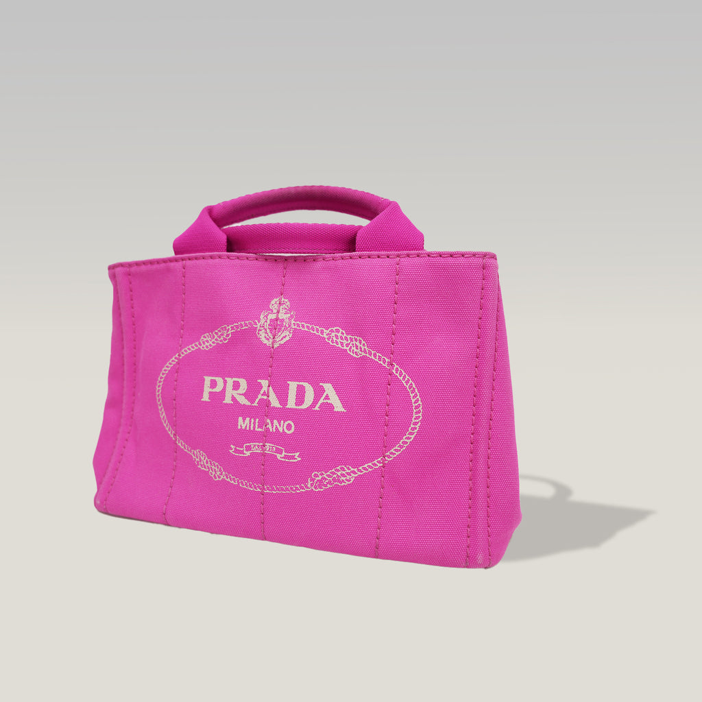 Prada Canapa Medium Tote Bag Fuchsia Canvas with Milano Logo