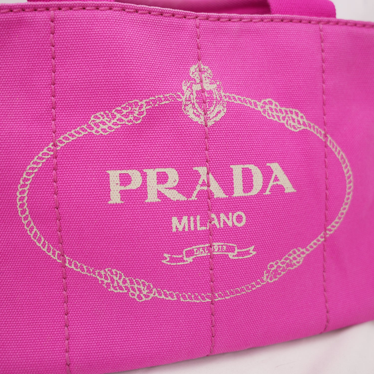 Prada Canapa Medium Tote Bag Fuchsia Canvas with Milano Logo