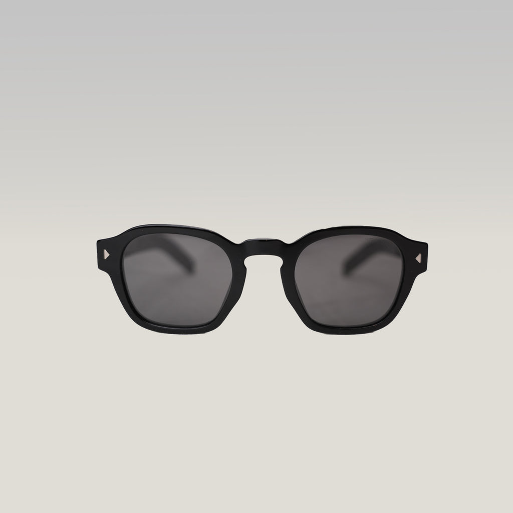 Prada 0PR A16S Black Acetate Sunglasses Silver Logo Grey Lenses