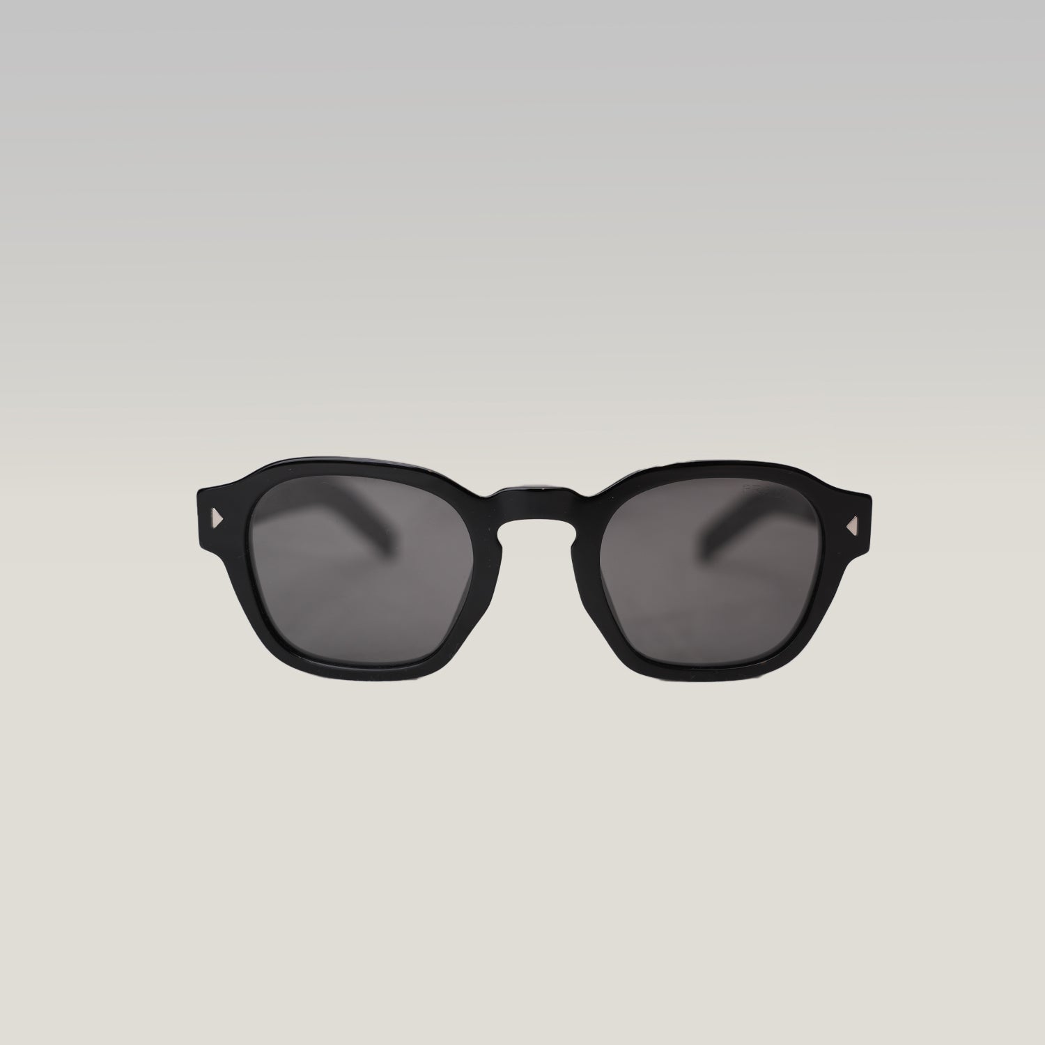 Prada 0PR A16S Black Acetate Sunglasses Silver Logo Grey Lenses