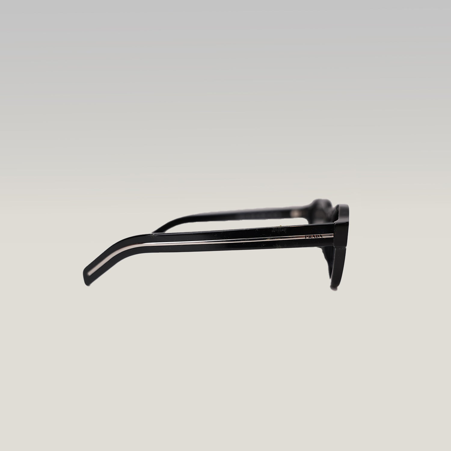 Prada 0PR A16S Black Acetate Sunglasses Silver Logo Grey Lenses