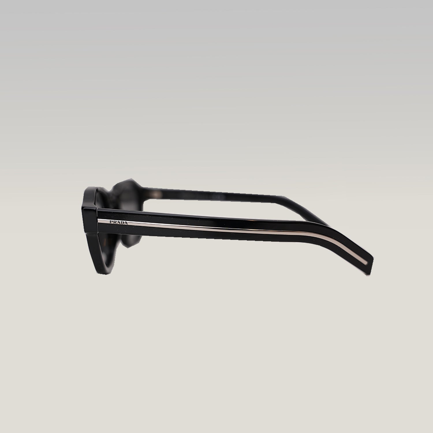 Prada 0PR A16S Black Acetate Sunglasses Silver Logo Grey Lenses