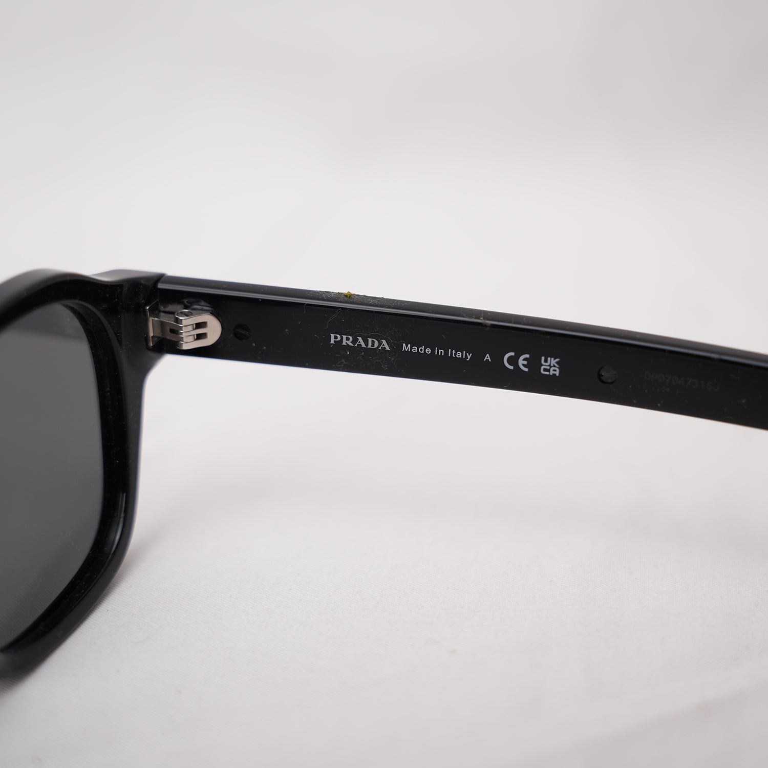 Prada 0PR A16S Black Acetate Sunglasses Silver Logo Grey Lenses