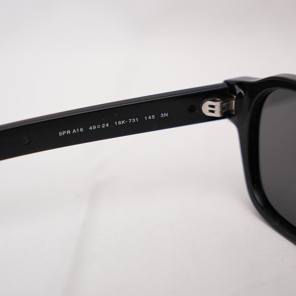 Prada 0PR A16S Black Acetate Sunglasses Silver Logo Grey Lenses